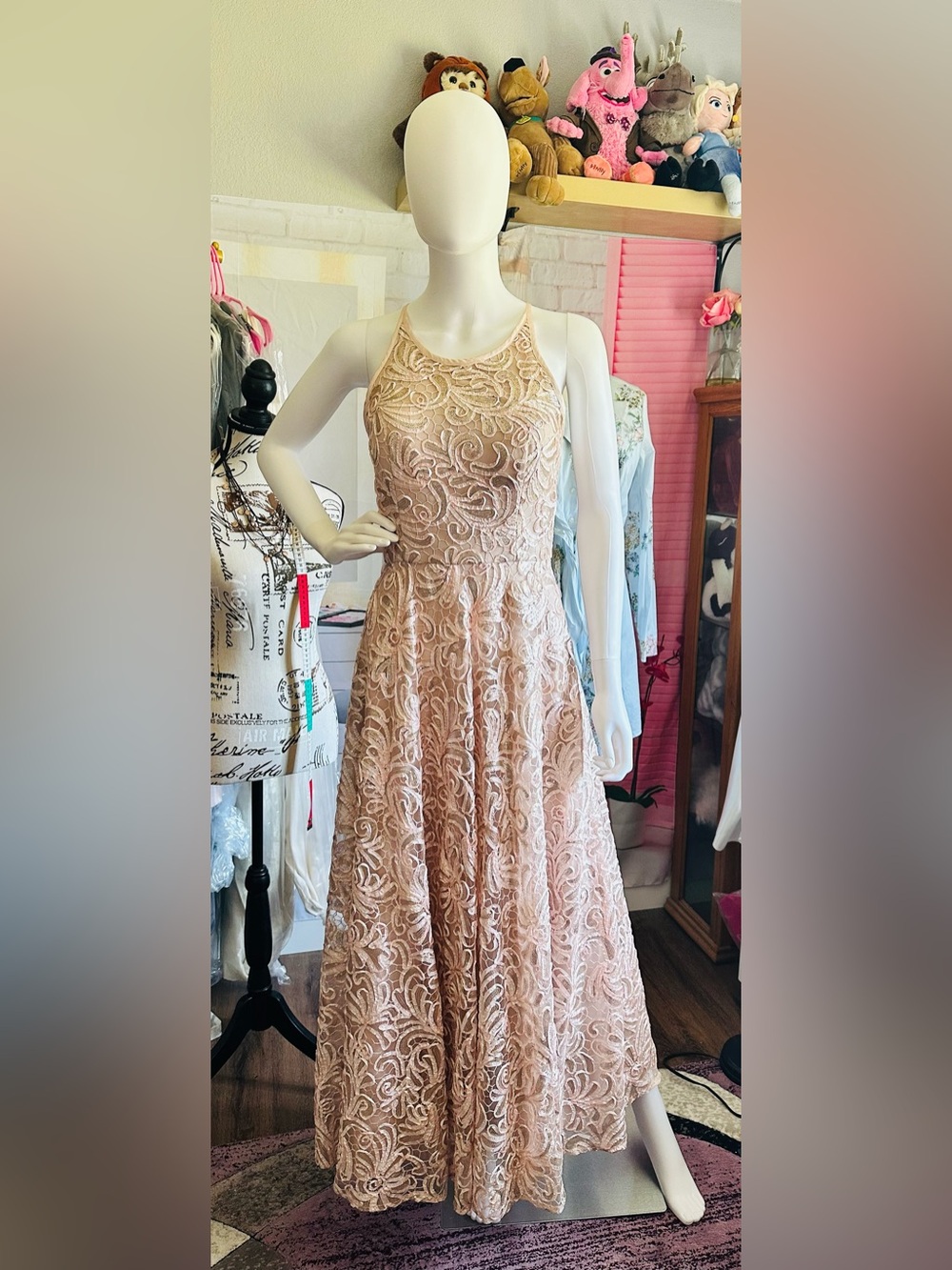 Betsy & Adam Lace & Sequin Formal Dress